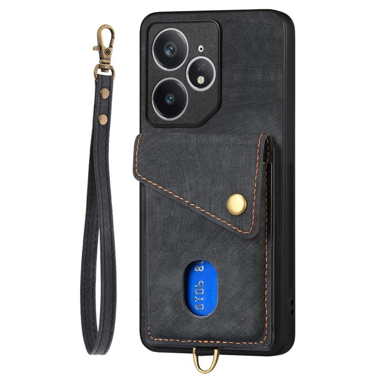 For Realme Neo7 Retro Card Wallet Fold Leather Phone Case with Strap