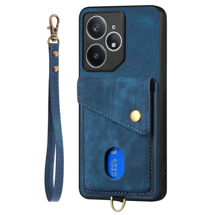 For Realme Neo7 Retro Card Wallet Fold Leather Phone Case with Strap