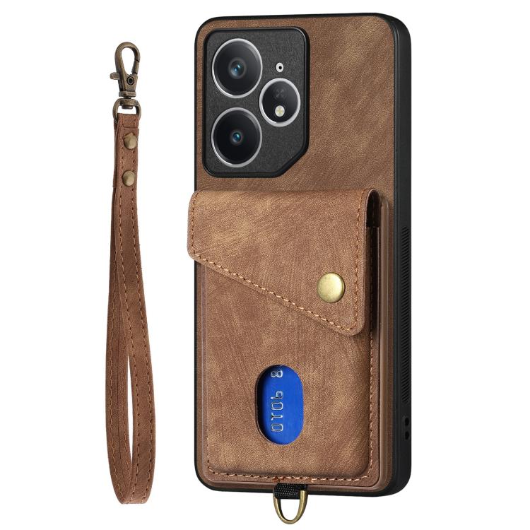 For Realme Neo7 Retro Card Wallet Fold Leather Phone Case with Strap