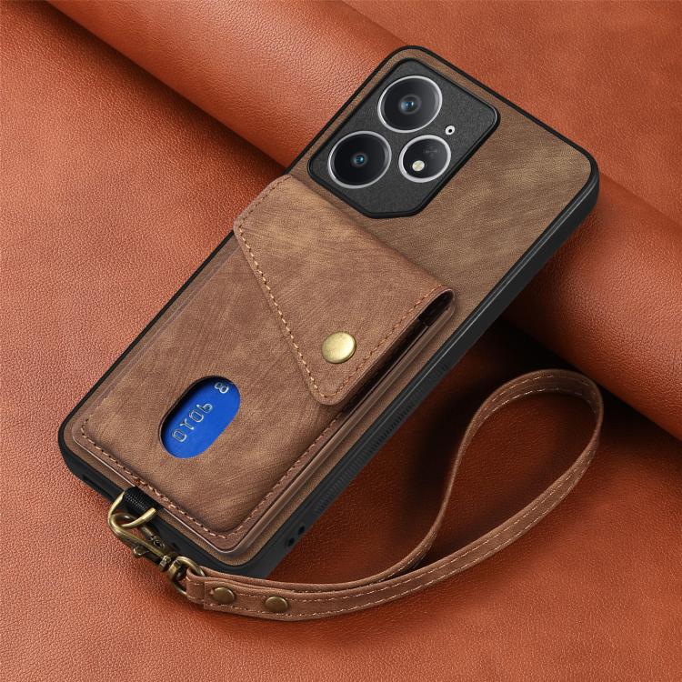 For Realme Neo7 Retro Card Wallet Fold Leather Phone Case with Strap