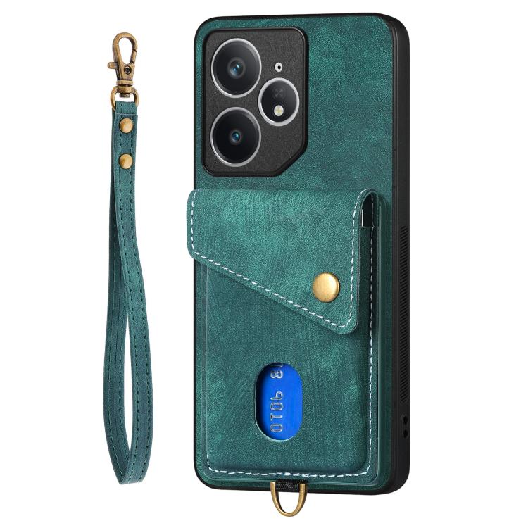 For Realme Neo7 Retro Card Wallet Fold Leather Phone Case with Strap