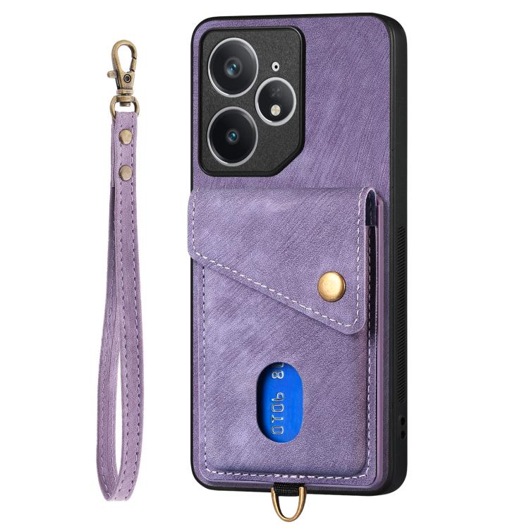 For Realme Neo7 Retro Card Wallet Fold Leather Phone Case with Strap