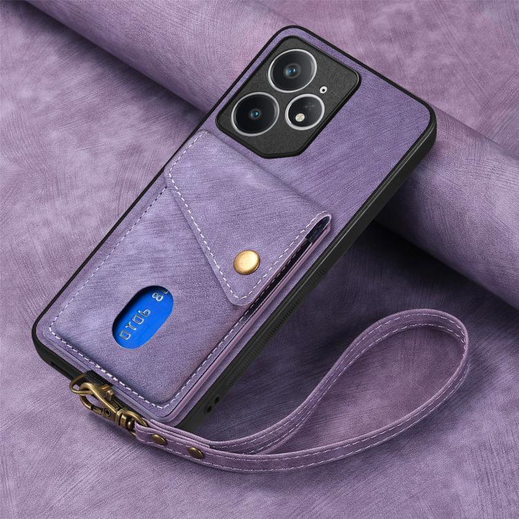 For Realme Neo7 Retro Card Wallet Fold Leather Phone Case with Strap