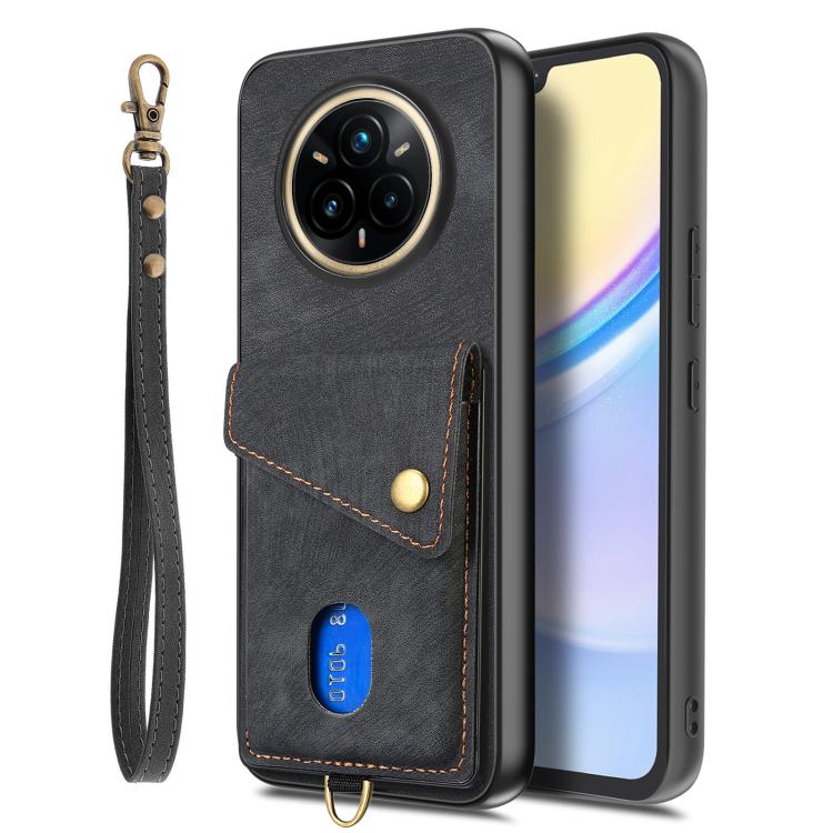 For Realme 14 Pro+ Retro Card Wallet Fold Leather Phone Case with Strap