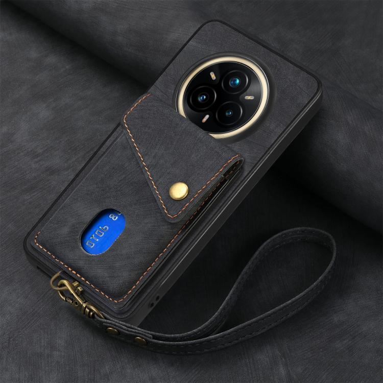 For Realme 14 Pro+ Retro Card Wallet Fold Leather Phone Case with Strap