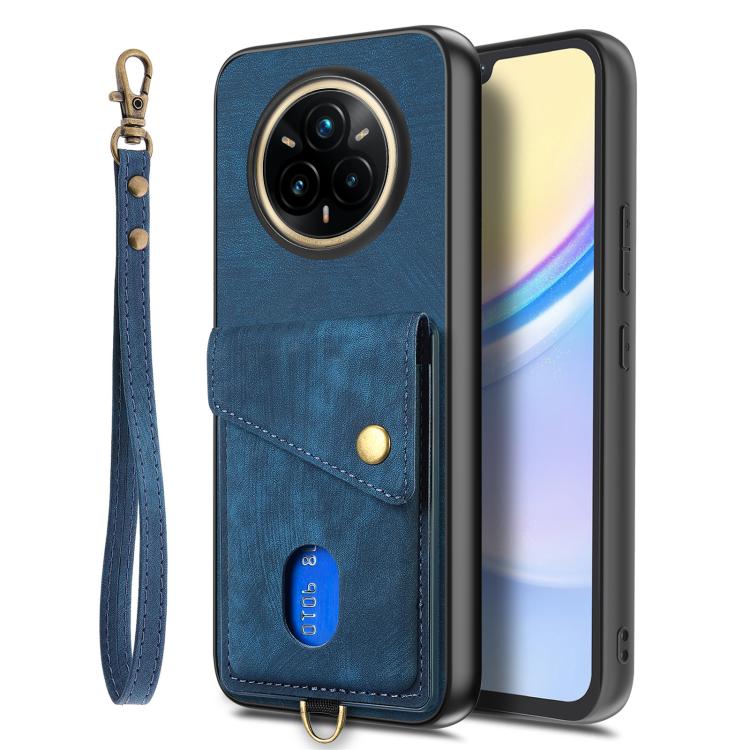 For Realme 14 Pro+ Retro Card Wallet Fold Leather Phone Case with Strap