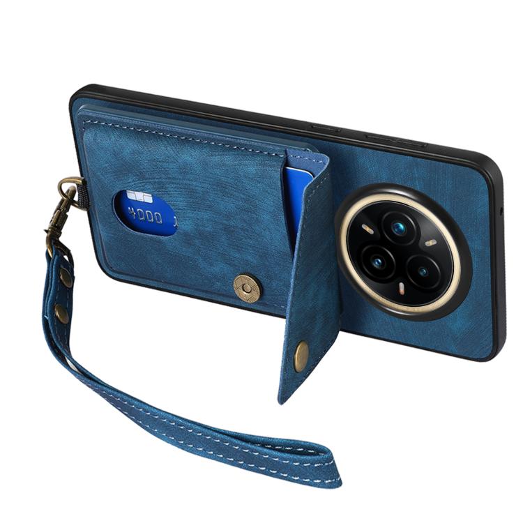 For Realme 14 Pro+ Retro Card Wallet Fold Leather Phone Case with Strap