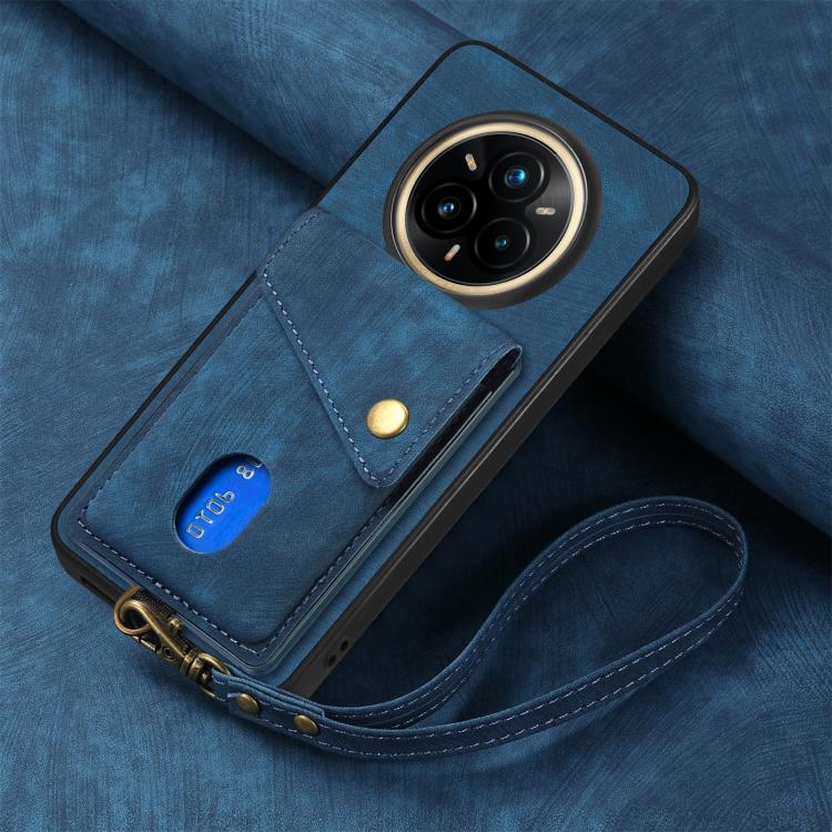 For Realme 14 Pro+ Retro Card Wallet Fold Leather Phone Case with Strap