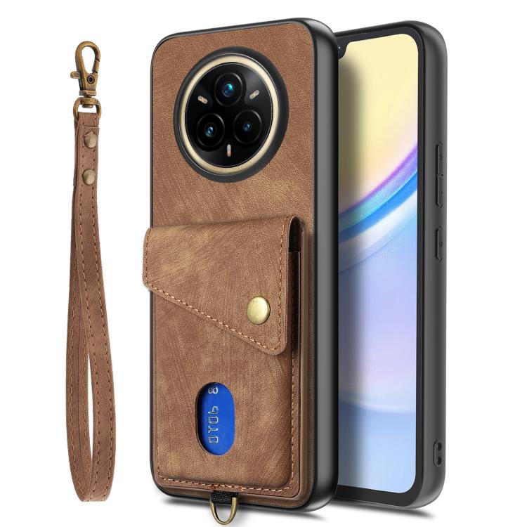 For Realme 14 Pro+ Retro Card Wallet Fold Leather Phone Case with Strap