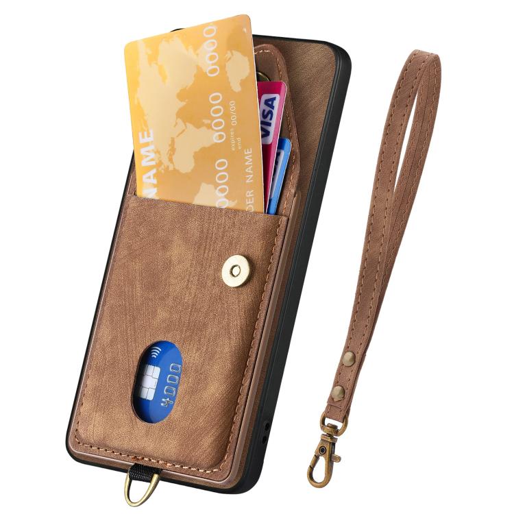 For Realme 14 Pro+ Retro Card Wallet Fold Leather Phone Case with Strap