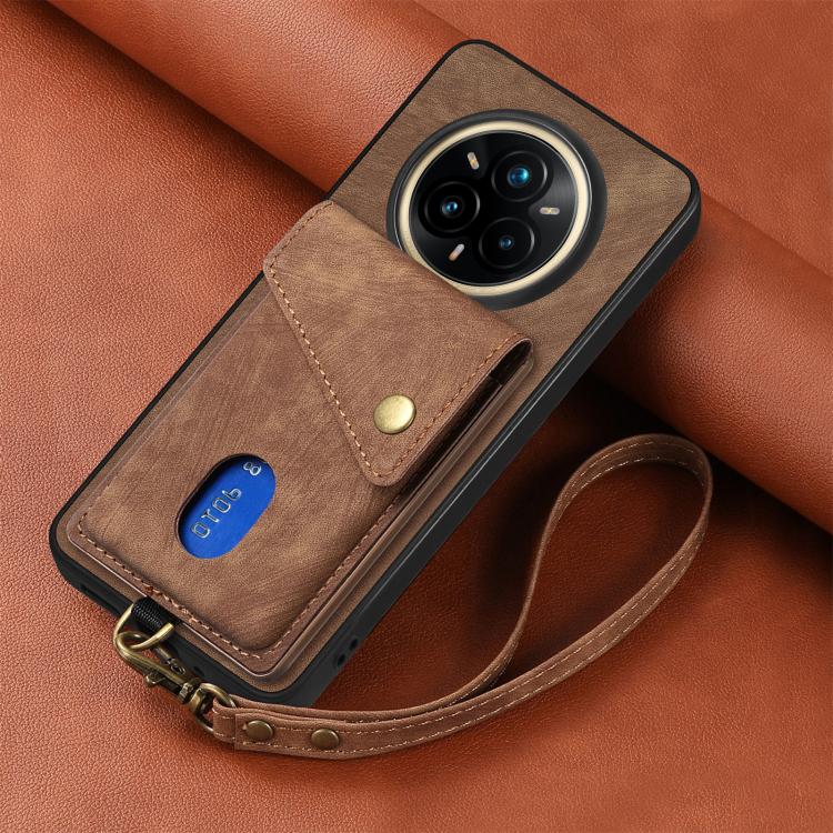 For Realme 14 Pro+ Retro Card Wallet Fold Leather Phone Case with Strap