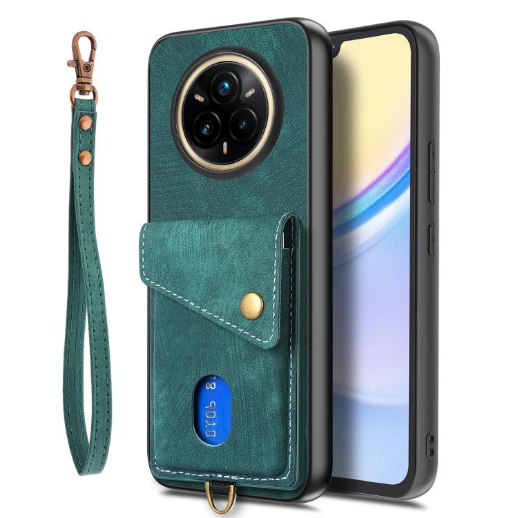 For Realme 14 Pro+ Retro Card Wallet Fold Leather Phone Case with Strap