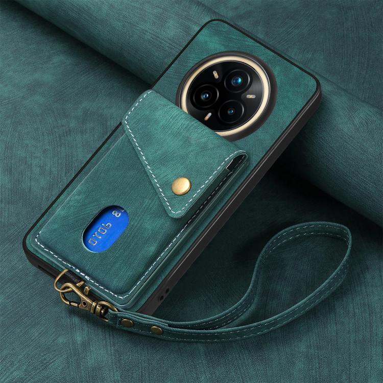 For Realme 14 Pro+ Retro Card Wallet Fold Leather Phone Case with Strap