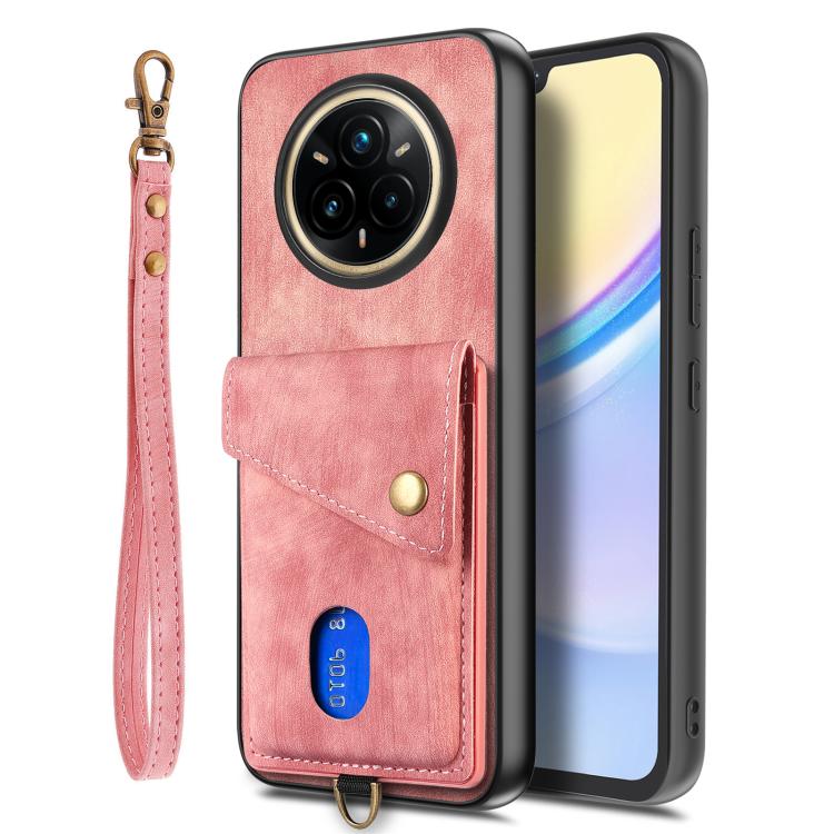 For Realme 14 Pro+ Retro Card Wallet Fold Leather Phone Case with Strap