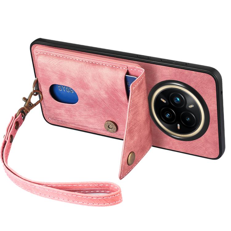For Realme 14 Pro+ Retro Card Wallet Fold Leather Phone Case with Strap