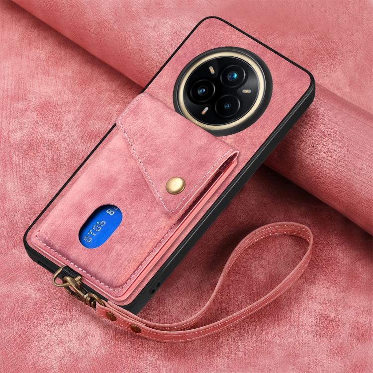 For Realme 14 Pro+ Retro Card Wallet Fold Leather Phone Case with Strap