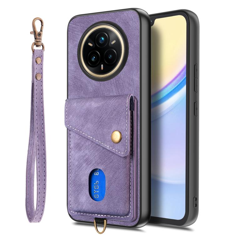 For Realme 14 Pro+ Retro Card Wallet Fold Leather Phone Case with Strap