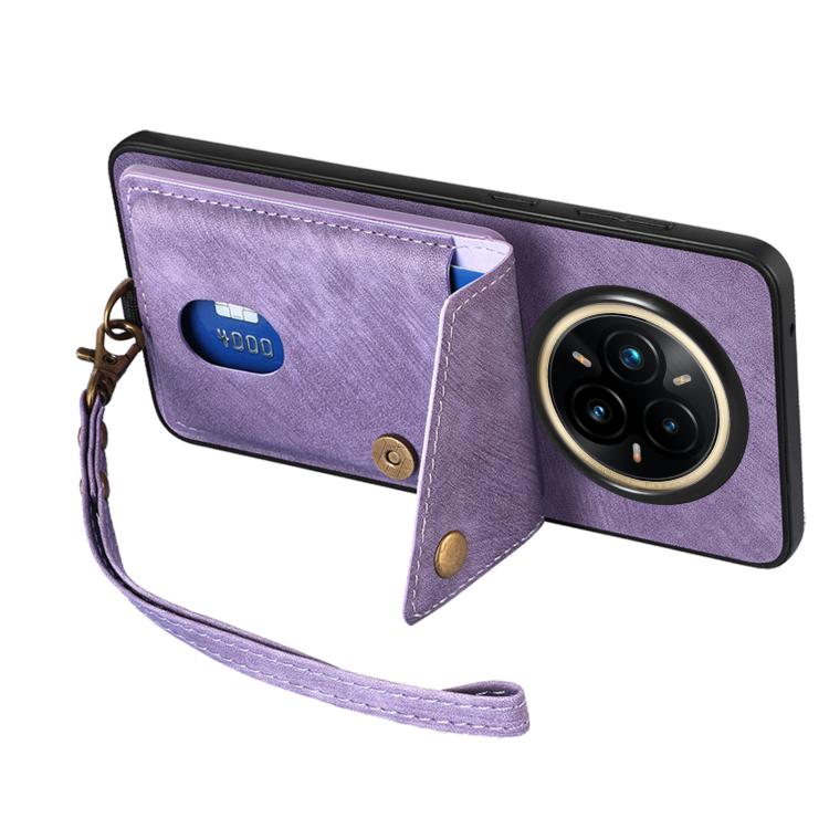 For Realme 14 Pro+ Retro Card Wallet Fold Leather Phone Case with Strap