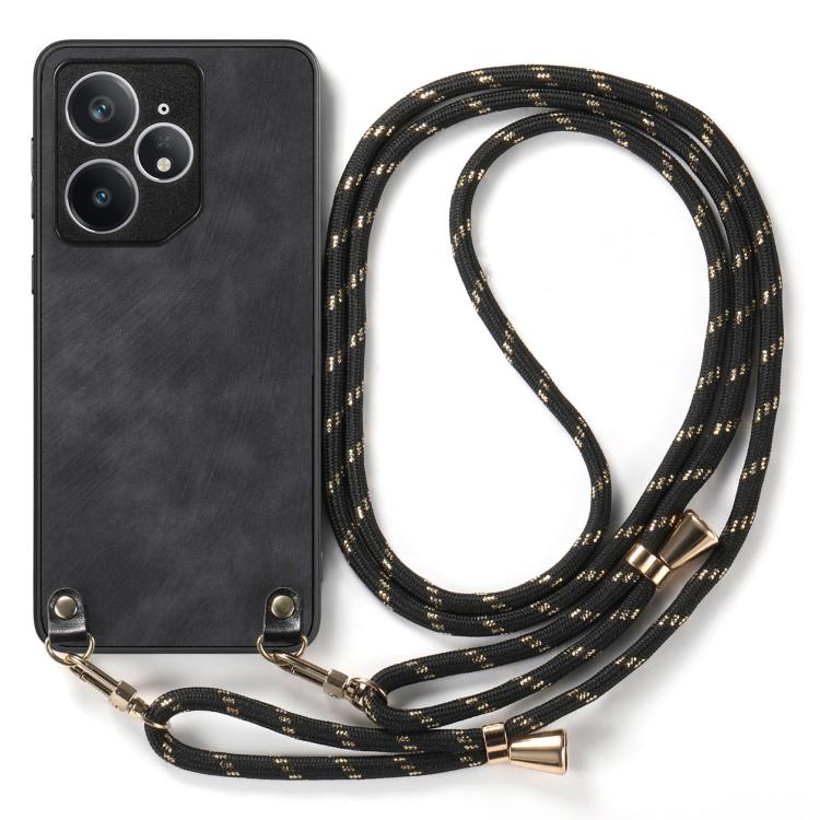 For Realme Neo7 Vintage Leather PC Back Cover Phone Case with Crossbody Strap