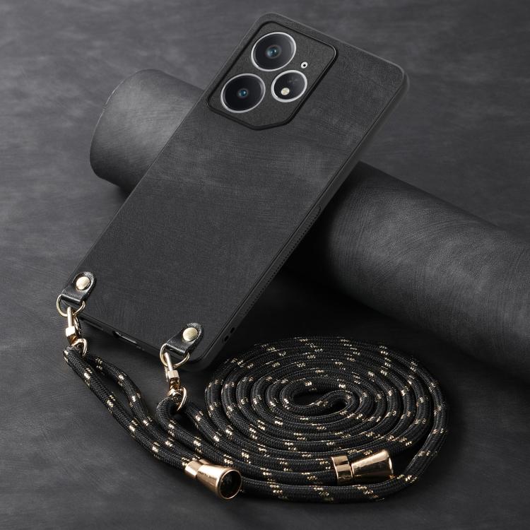 For Realme Neo7 Vintage Leather PC Back Cover Phone Case with Crossbody Strap