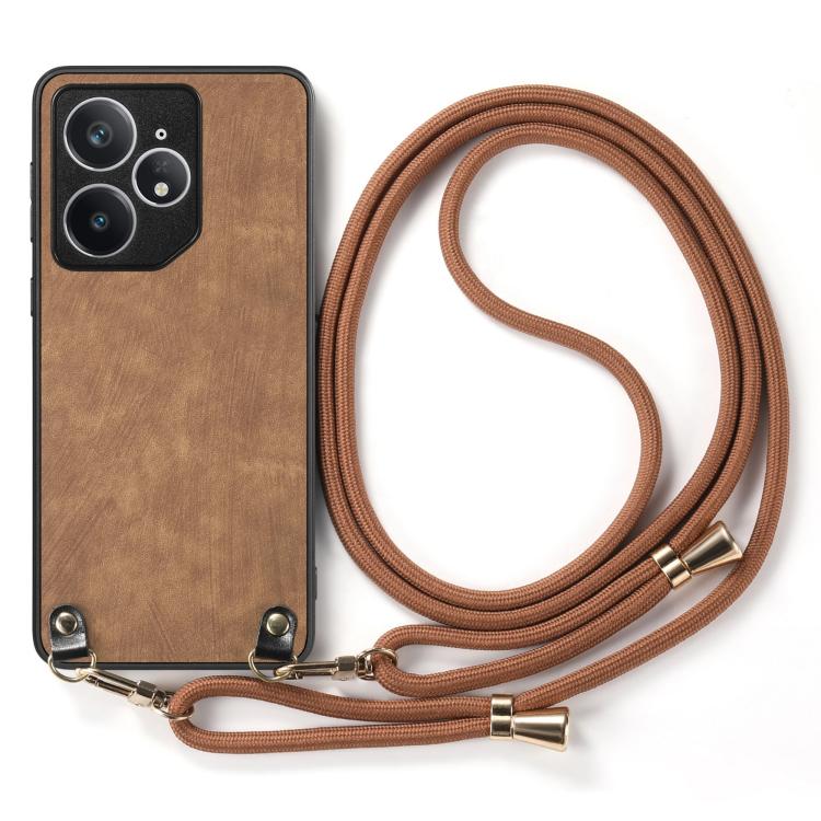 For Realme Neo7 Vintage Leather PC Back Cover Phone Case with Crossbody Strap