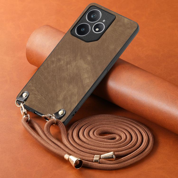 For Realme Neo7 Vintage Leather PC Back Cover Phone Case with Crossbody Strap