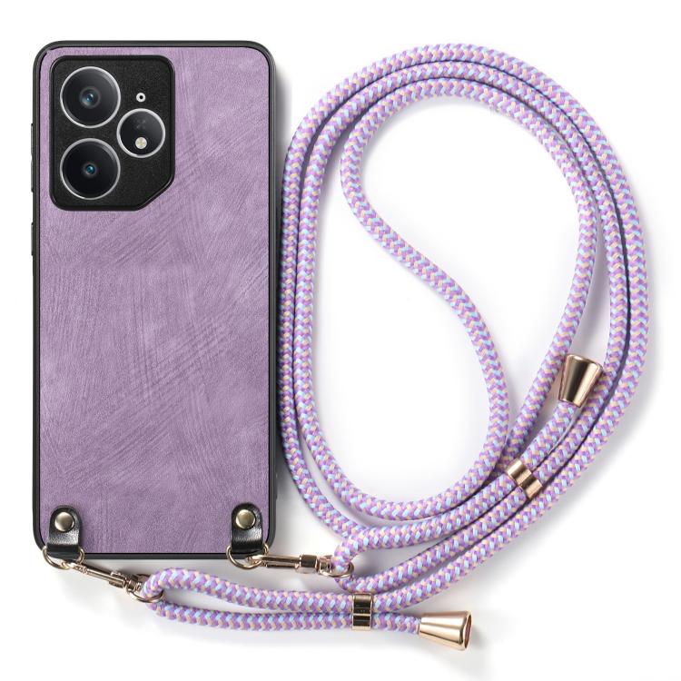 For Realme Neo7 Vintage Leather PC Back Cover Phone Case with Crossbody Strap