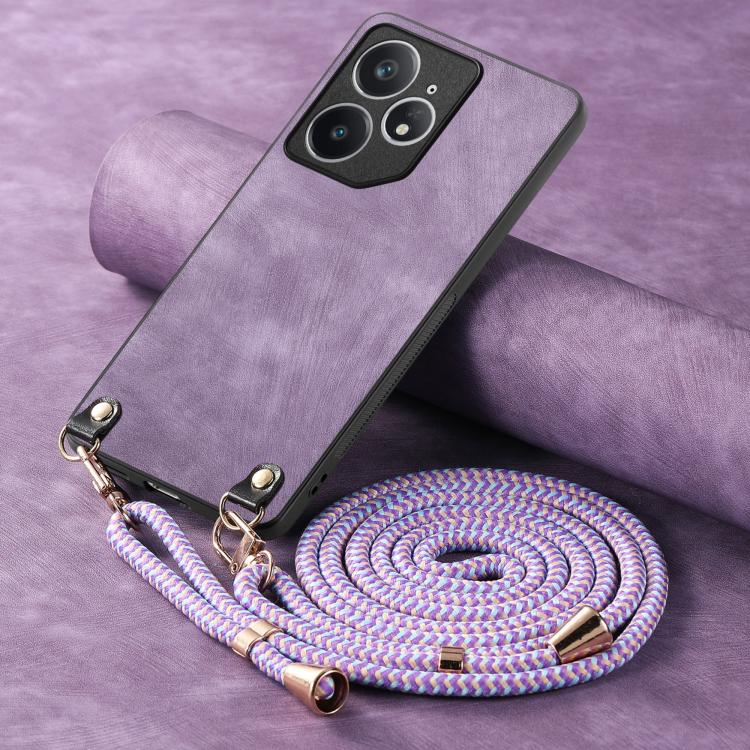 For Realme Neo7 Vintage Leather PC Back Cover Phone Case with Crossbody Strap