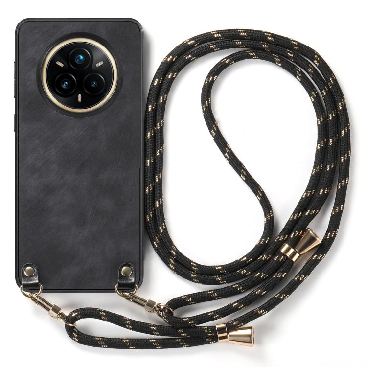 For Realme 14 Pro Vintage Leather PC Back Cover Phone Case with Crossbody Strap