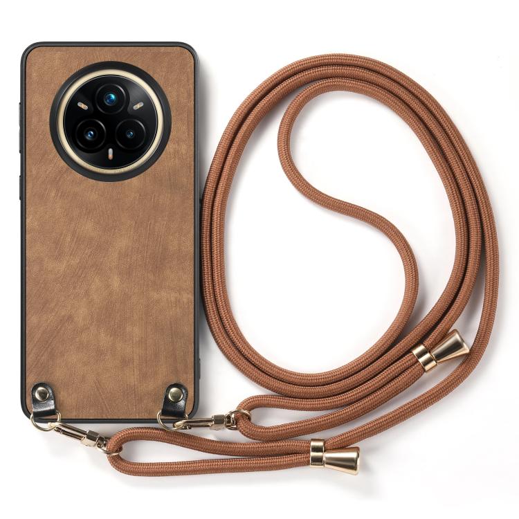 For Realme 14 Pro Vintage Leather PC Back Cover Phone Case with Crossbody Strap