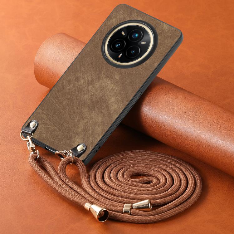 For Realme 14 Pro Vintage Leather PC Back Cover Phone Case with Crossbody Strap