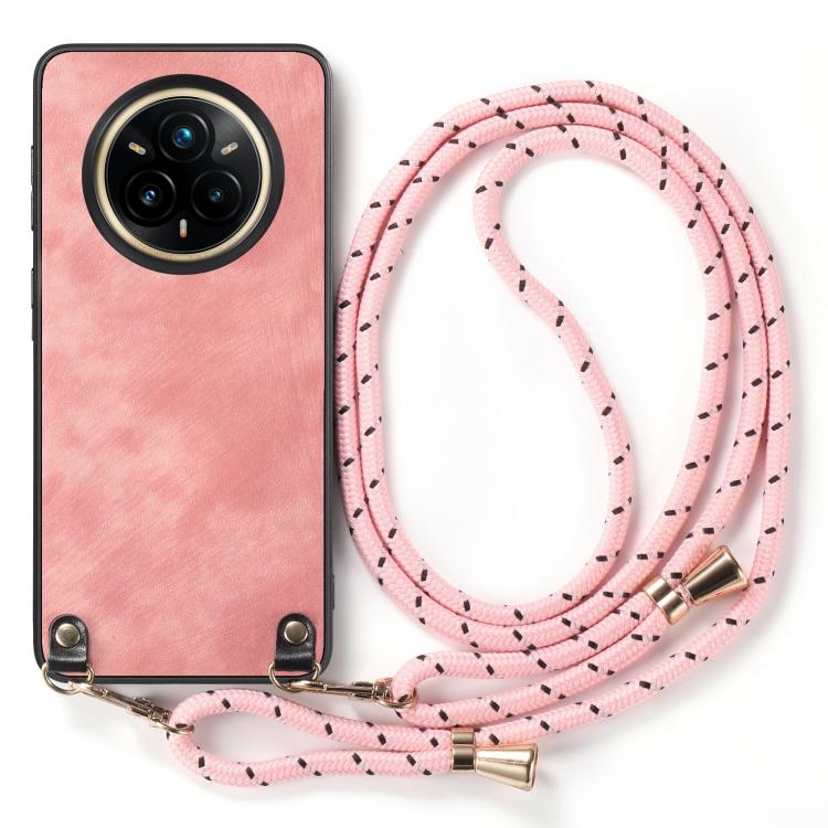 For Realme 14 Pro Vintage Leather PC Back Cover Phone Case with Crossbody Strap