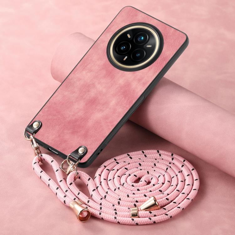 For Realme 14 Pro Vintage Leather PC Back Cover Phone Case with Crossbody Strap