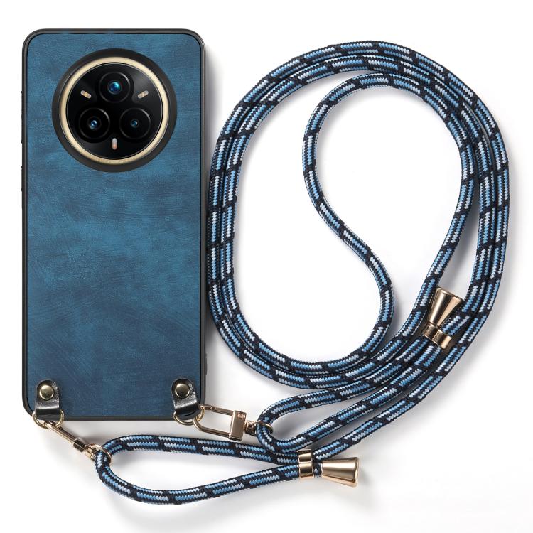 For Realme 14 Pro Vintage Leather PC Back Cover Phone Case with Crossbody Strap