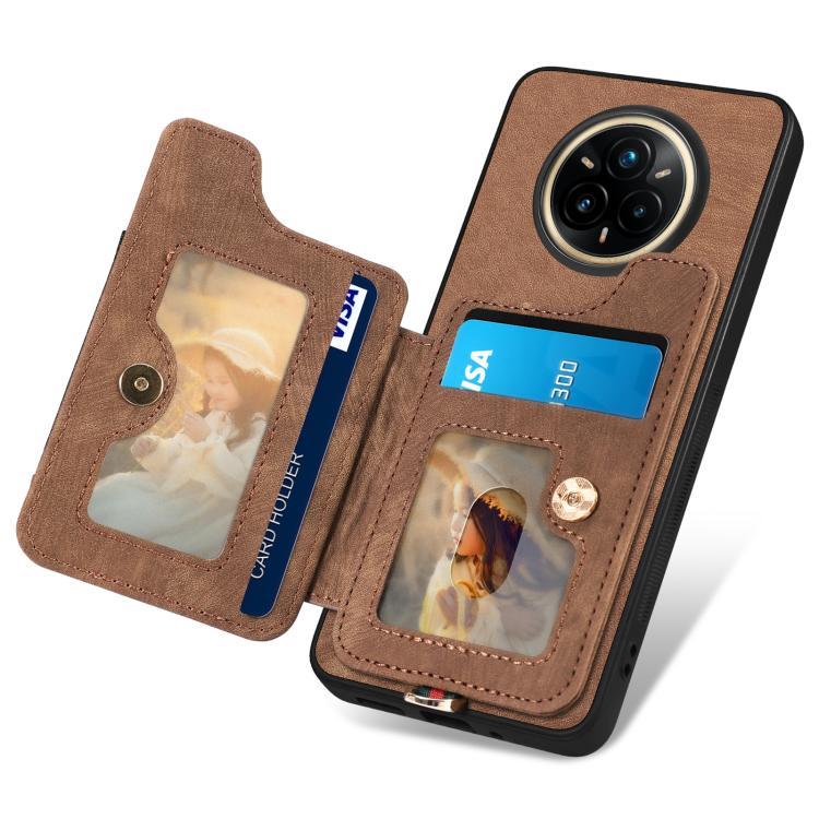 For Realme 14 Pro Retro Skin-feel Ring Multi-card Wallet Phone Case
