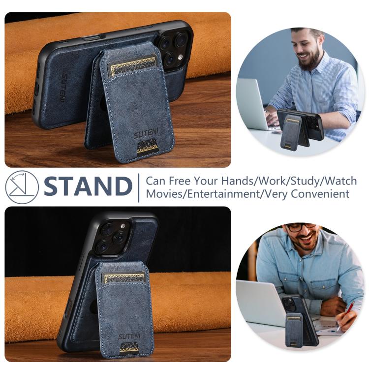 For iPhone 13 Suteni M5 Magnetic Card Bag MagSafe Cowhide Texture Leather Phone Case