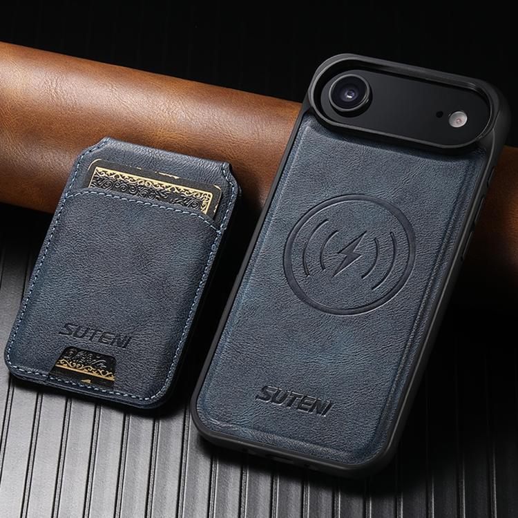 For iPhone Air Suteni M5 Magnetic Card Bag MagSafe Cowhide Texture Leather Phone Case