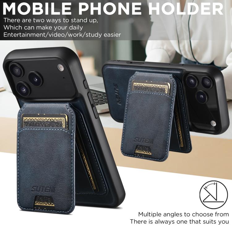 For iPhone Air Suteni M5 Magnetic Card Bag MagSafe Cowhide Texture Leather Phone Case
