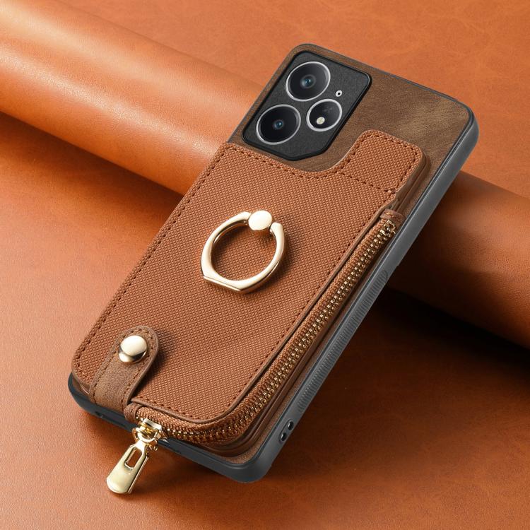 For Realme Neo7 Cross Leather Ring Vertical Zipper Wallet Back Phone Case