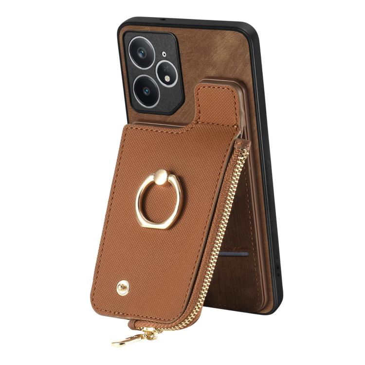 For Realme Neo7 Cross Leather Ring Vertical Zipper Wallet Back Phone Case