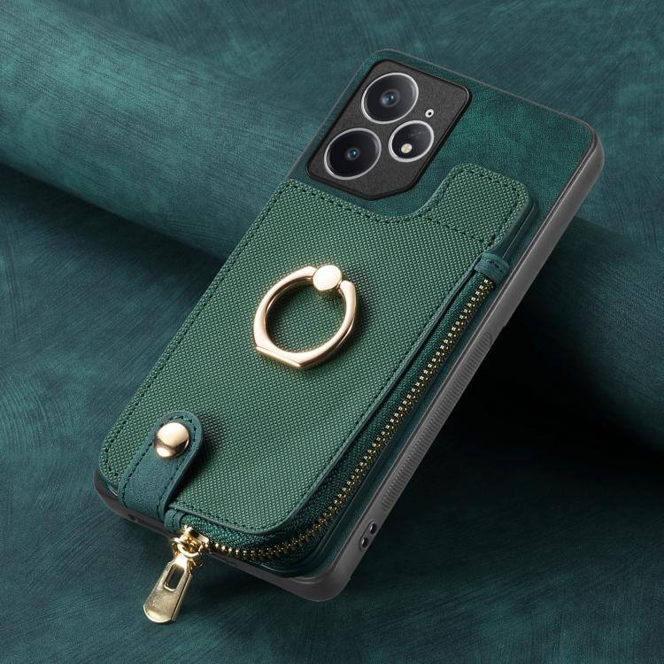 For Realme Neo7 Cross Leather Ring Vertical Zipper Wallet Back Phone Case