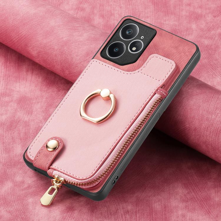 For Realme Neo7 Cross Leather Ring Vertical Zipper Wallet Back Phone Case