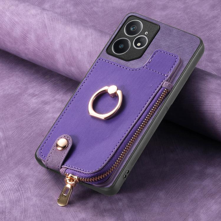 For Realme Neo7 Cross Leather Ring Vertical Zipper Wallet Back Phone Case