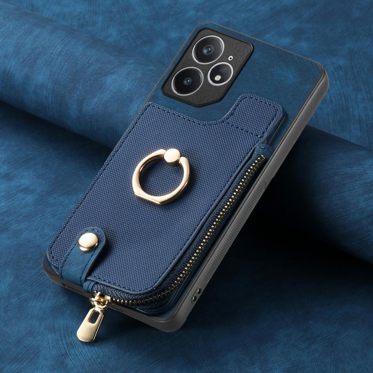 For Realme Neo7 Cross Leather Ring Vertical Zipper Wallet Back Phone Case