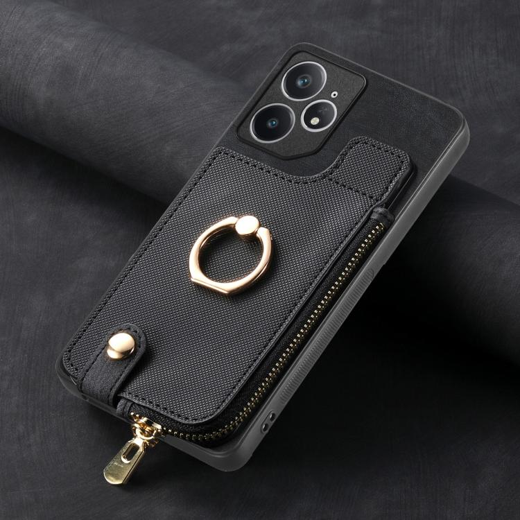 For Realme Neo7 Cross Leather Ring Vertical Zipper Wallet Back Phone Case