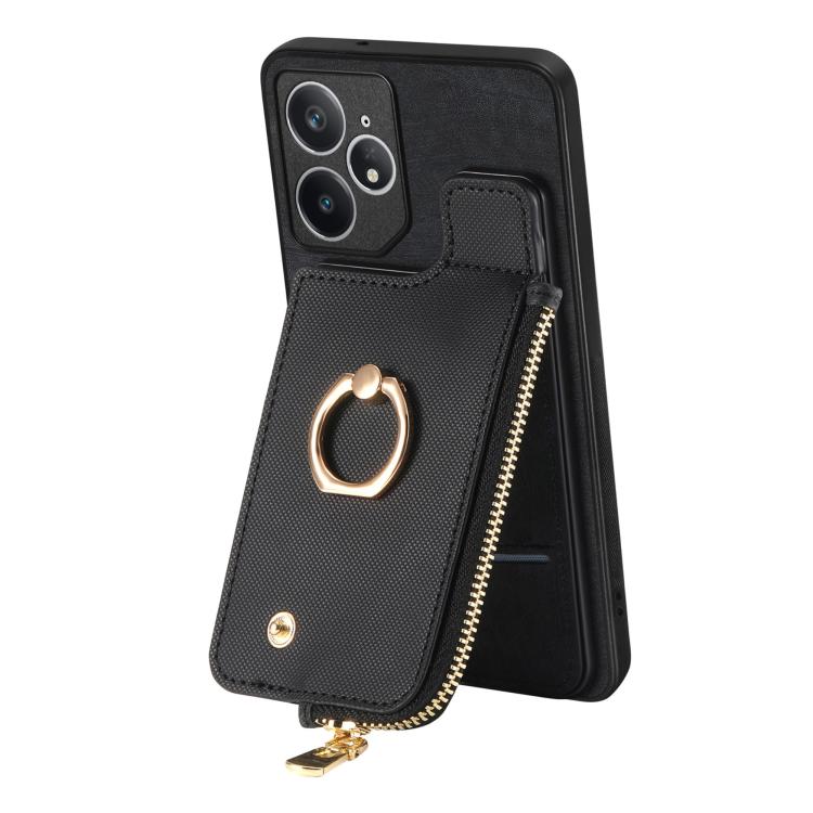 For Realme Neo7 Cross Leather Ring Vertical Zipper Wallet Back Phone Case