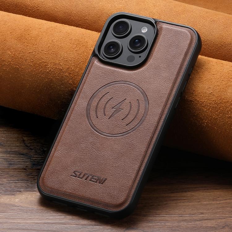 For iPhone 16 Suteni G5 Cowhide Leather MagSafe Magnetic Phone Case
