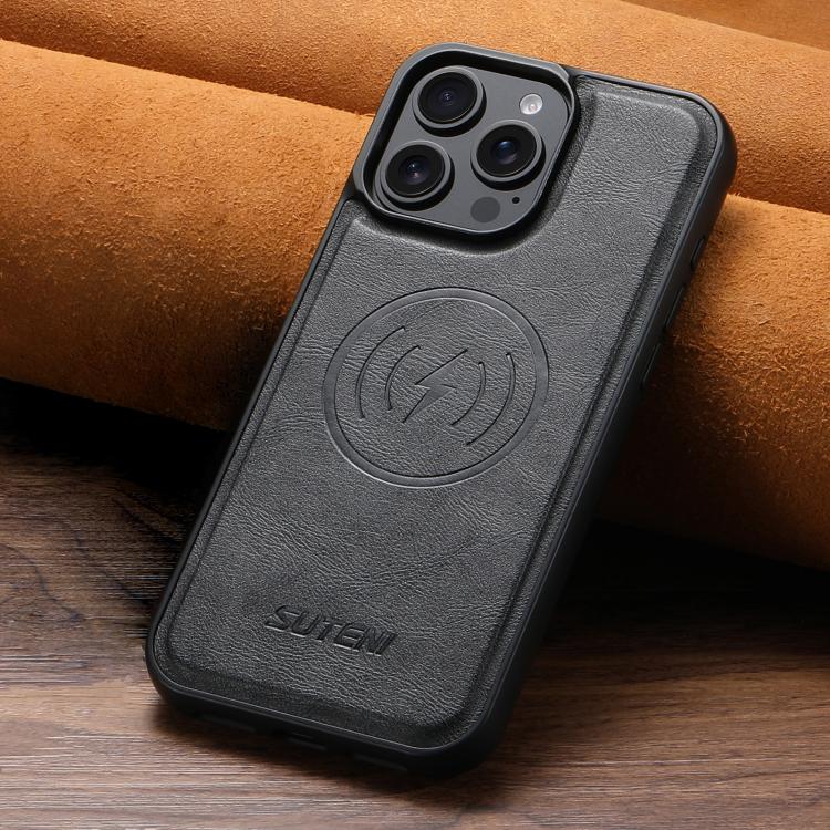 For iPhone 15 Pro Suteni G5 Cowhide Leather MagSafe Magnetic Phone Case