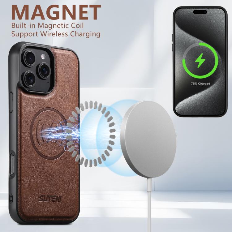 For iPhone 15 Pro Suteni G5 Cowhide Leather MagSafe Magnetic Phone Case