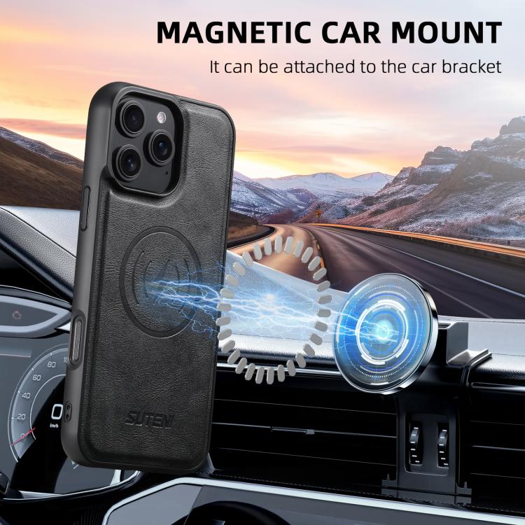 For iPhone 14 Suteni G5 Cowhide Leather MagSafe Magnetic Phone Case